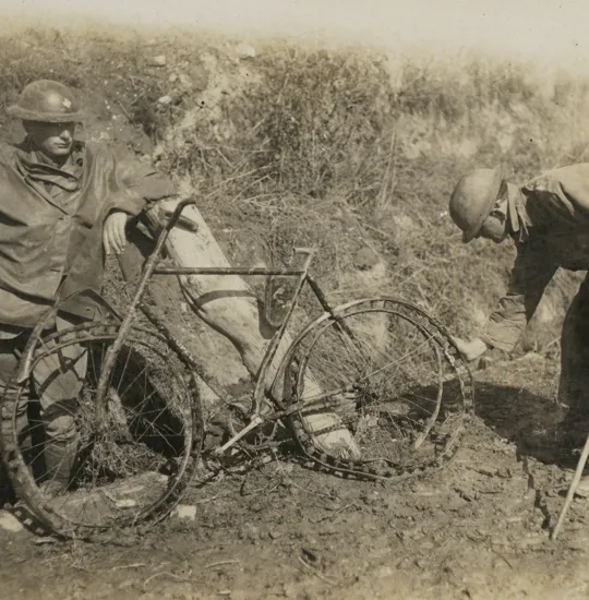 A German bicycle with springs around the rims to replace tyres, near Metz, France, 14 September 1918.