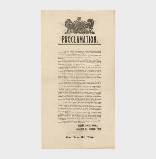 Proclamation of the occupation of German Samoa, 1914.
