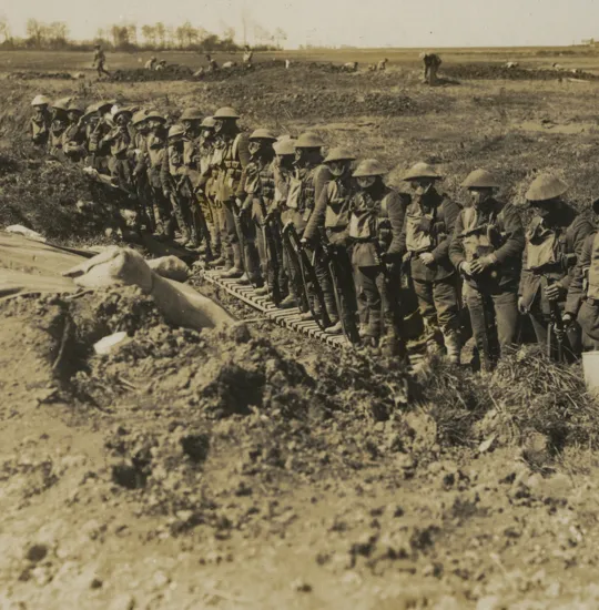 Gas mask inspection of a Wellington Regiment, 15 April 1918.