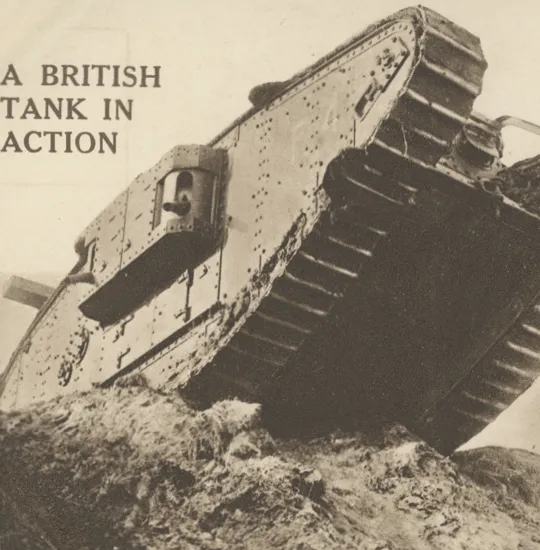 A British tank in action, circa 1917
