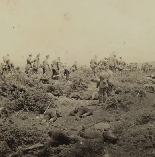Removing bodies from 'no man’s land' on the armistice of 24 May 1915.