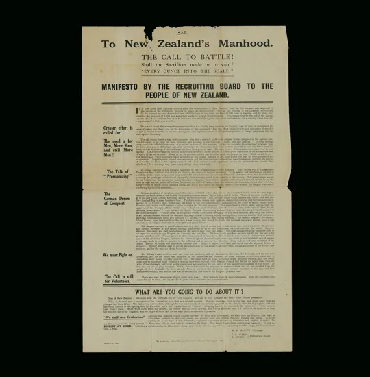 'To New Zealand's Manhood', 1916.